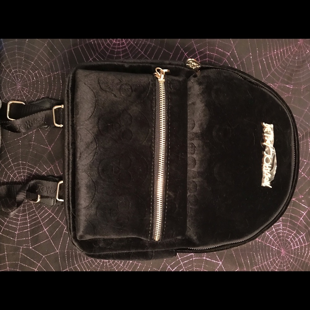 Betsey Johnson Embossed Skull Velvet Backpack